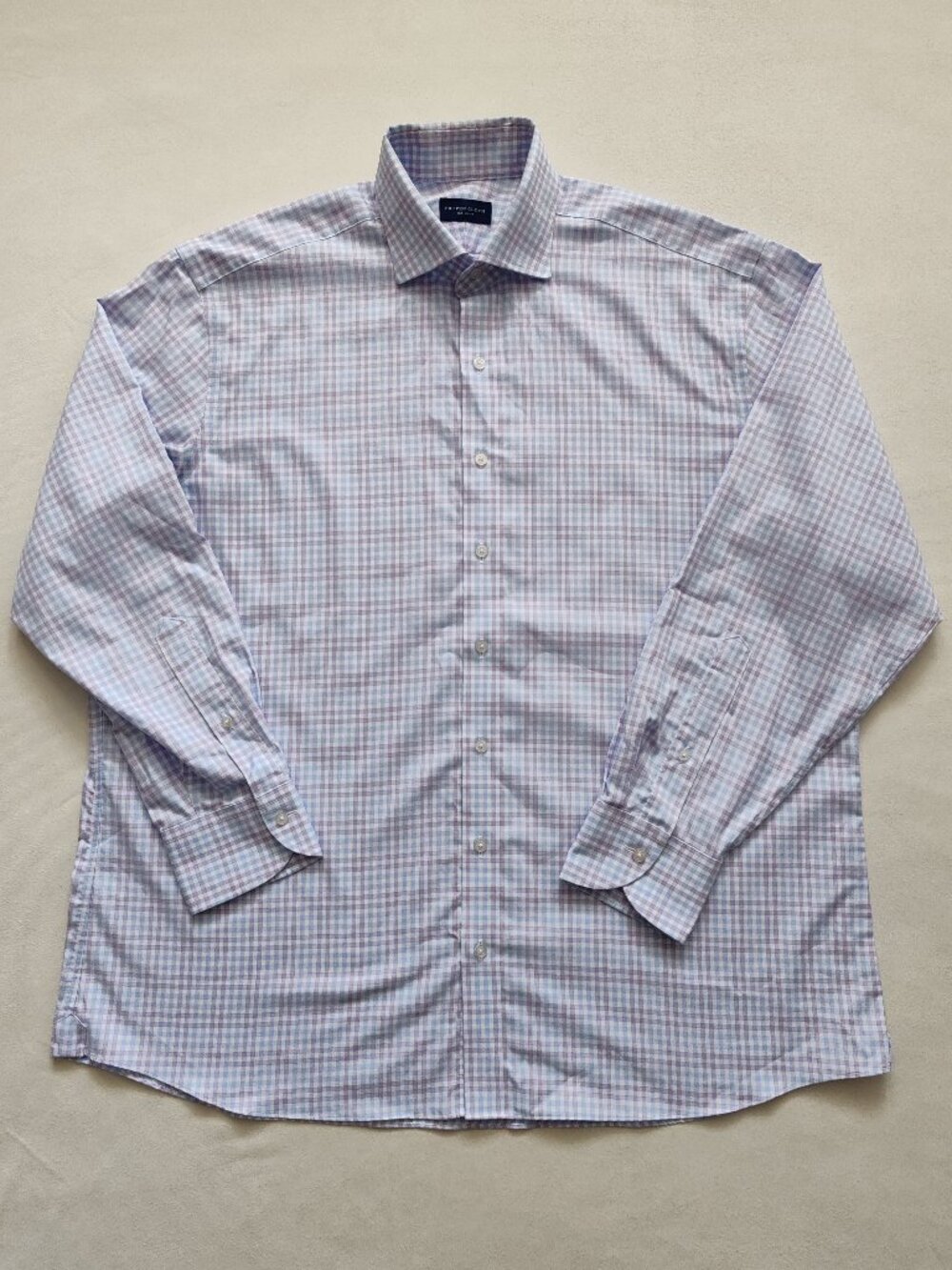 Proper Cloth Custom Dress Shirt Men 16 34 Purple Light Blue Plaid Check 100% Cot